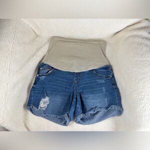 Indigo Blue Jean Shorts with Beige Waistband